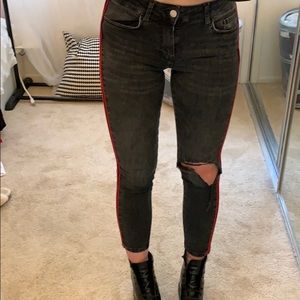 Zara dark grey jeans with red track stripe
